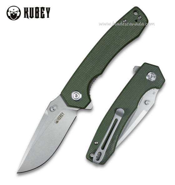 Kubey Flipper Folding Knife, D2 Steel, Micarta Green, KU901C - Click Image to Close